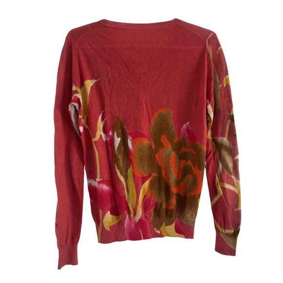 Etro Milano Women's Red/Tan Floral Rib Hem Cotton Cashmere Long Sleeve Size S - Picture 2 of 7